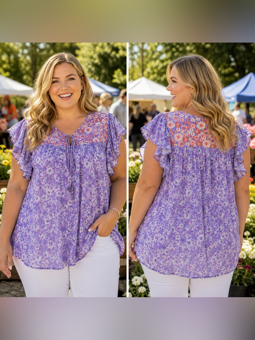 🆕 Floral Embroidered Blouse 1X 2X 3X Flutter Sleeve Boho Top NWT